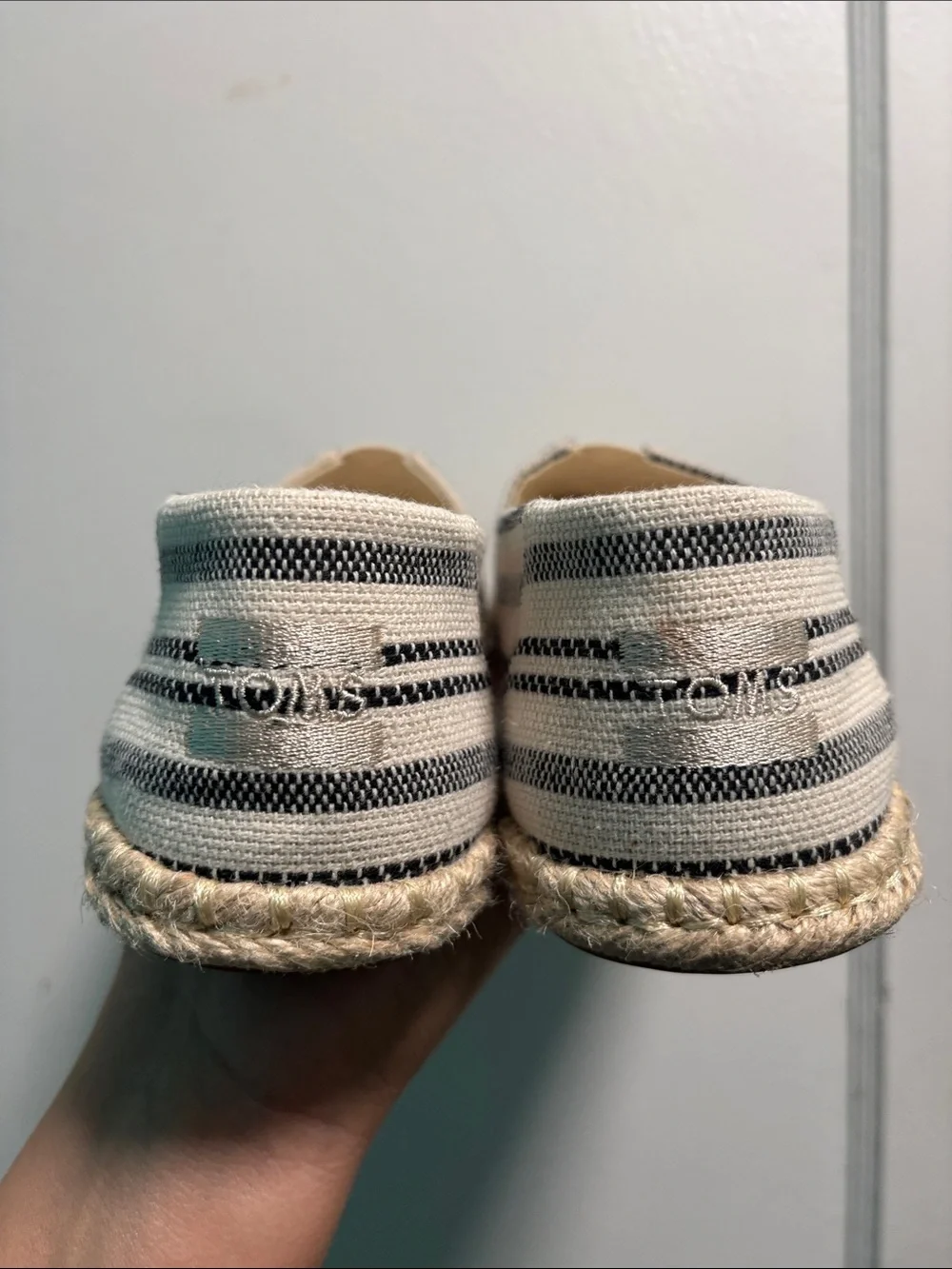 Toms Women’s Cream and Black Striped Canvas Espadrilles